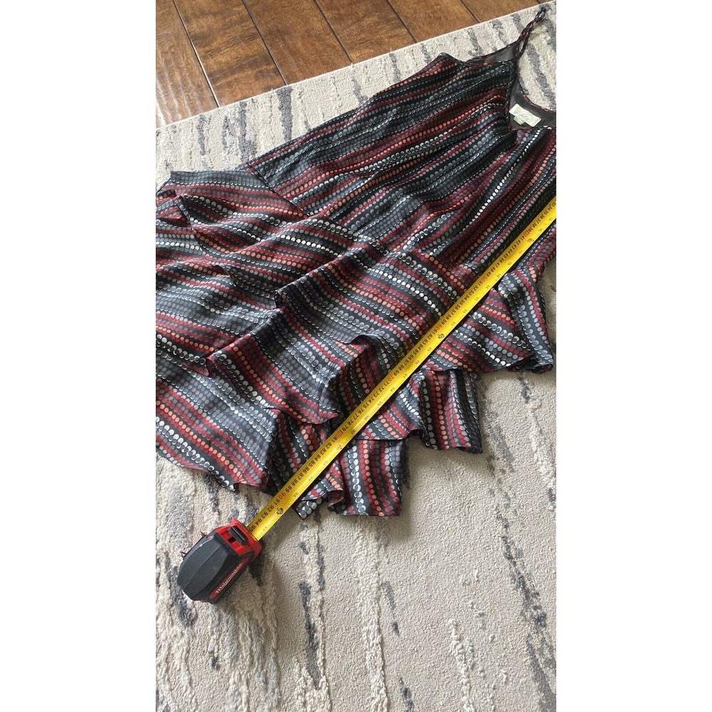 Women's Haven Silk‎ Asymmetric Ruffle Dress Sz S  Gray Red Black Dot Lightweight - Picture 5 of 7